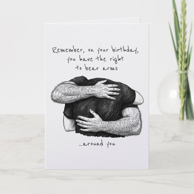 Funny Gay Bear Arms Pun Couple Birthday Card (Front)
