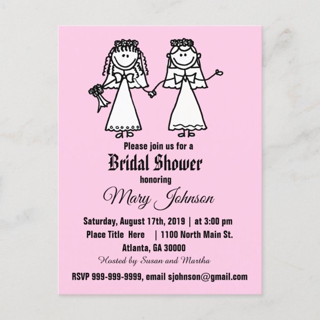 Funny Gay Bride Wedding Shower Invitation Postcard (Front)