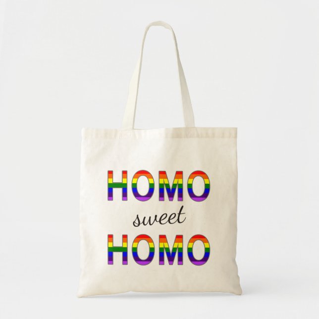 Funny Gay Homo Sweet Homo Rainbow Colors Tote Bag (Front)