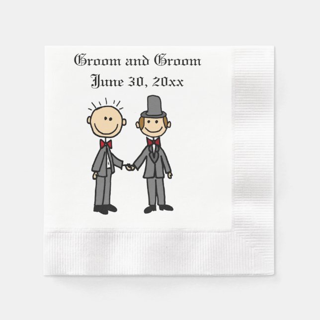 Funny Gay Marriage Grooms Cartoon Napkins (Front)