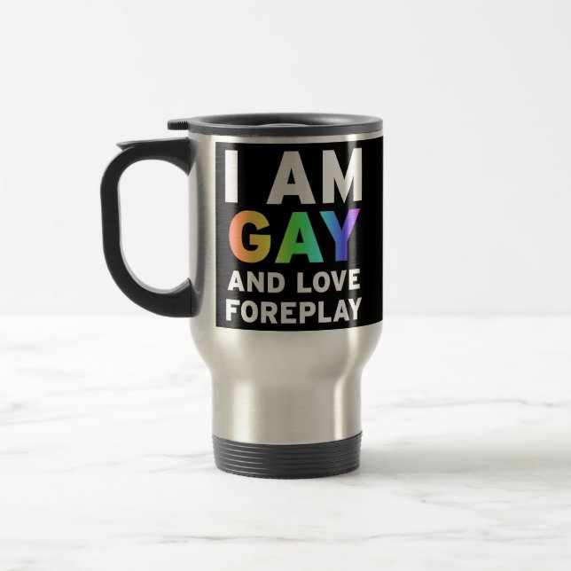 Funny Gay MLM Gift Idea for Boys Men Queer LGBT Travel Mug (Left)