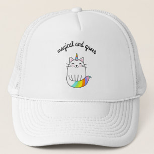 funny gay pride gift unicorn queer magical rainbow trucker hat