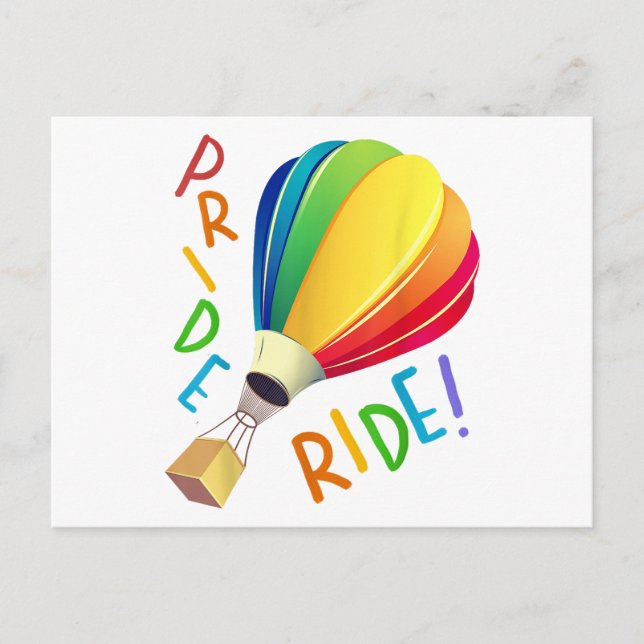Funny Gay Pride Hot Air Balloon Rainbow Ride Gays  Holiday Postcard (Front)