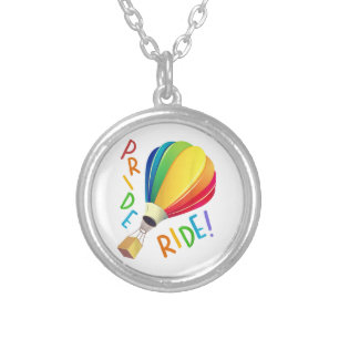 Funny Gay Pride Hot Air Balloon Rainbow Ride Gays Silver Plated Necklace