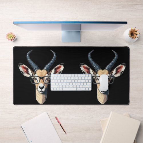 Funny gazelle face for safari and spectacles lover desk mat