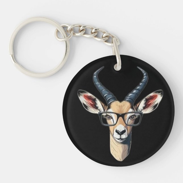 Funny gazelle face for safari and spectacles lover keychain (Front)