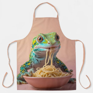 Funny Gecko Eating Spaghetti Apron