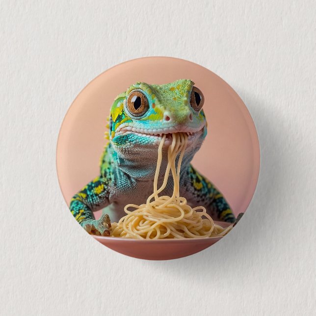 Funny Gecko Eating Spaghetti  Button (Front)