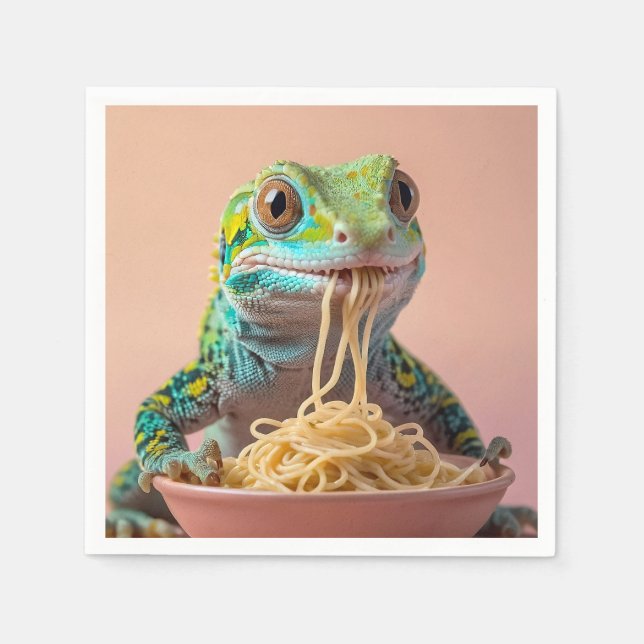 Funny Gecko Eating Spaghetti  Napkins (Front)