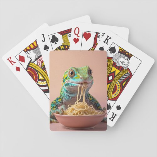 Funny Gecko Eating Spaghetti  Poker Cards