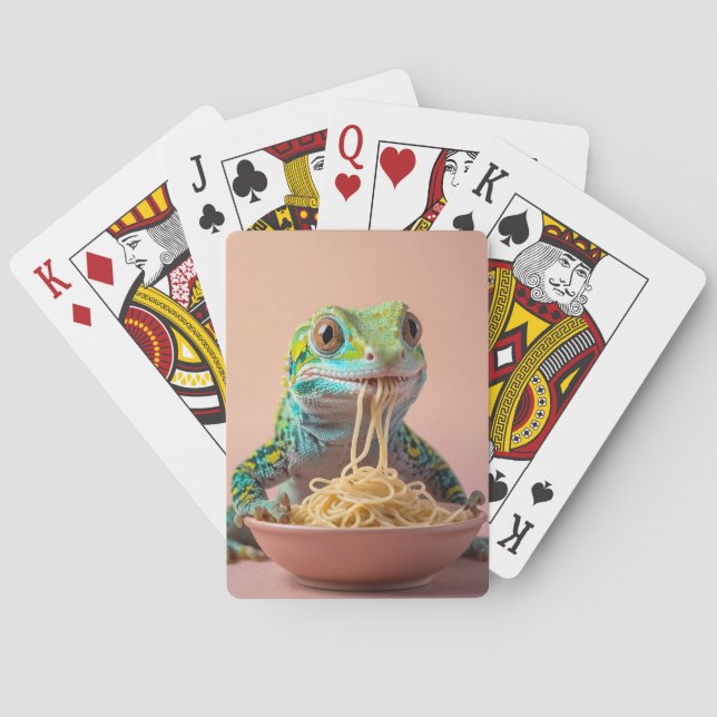 Funny Gecko Eating Spaghetti  Poker Cards (Back)