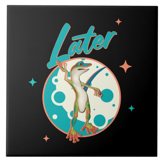 Funny Gecko Later Procrastination Humor Ceramic Tile (Front)