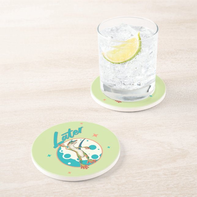 Funny Gecko Later Procrastination Humor Coaster (Side)