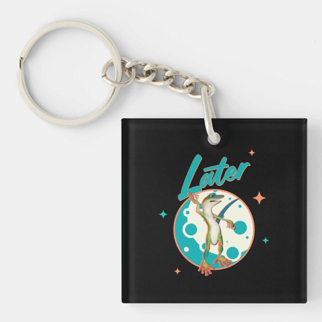 Funny Gecko Later Procrastination Humor Keychain (Front)
