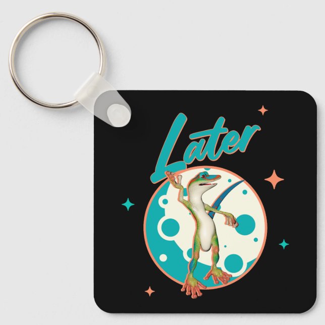 Funny Gecko Later Procrastination Humor Keychain (Front)