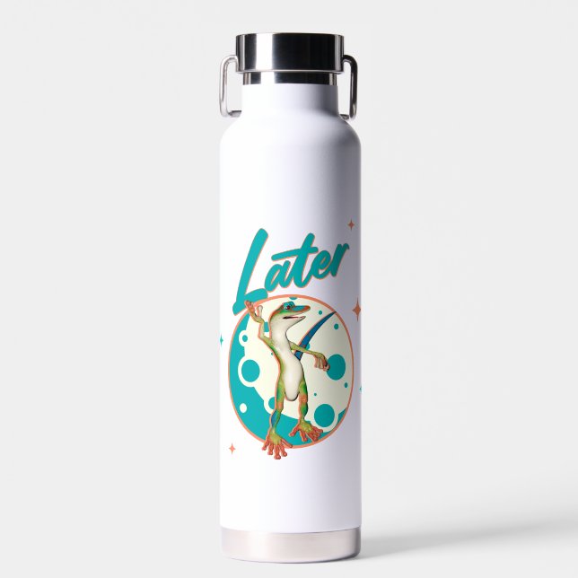 Funny Gecko Later Procrastination Humor Water Bottle (Front)