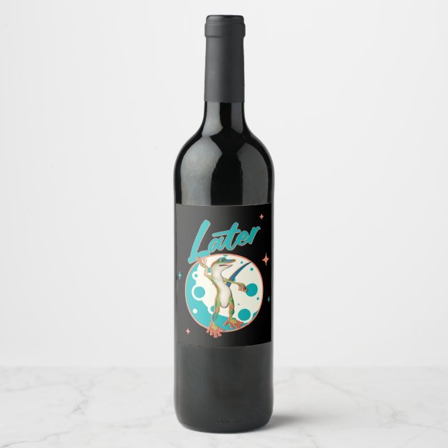 Funny Gecko Later Procrastination Humor Wine Label (Front)