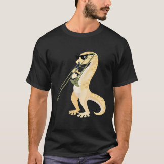 Funny Gecko Wearing Sungles Playing Trombone Lizar T-Shirt