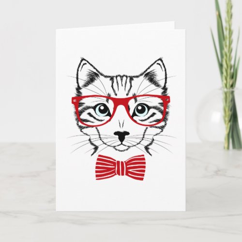 Funny Geek Bowtie Cat Pet Holiday Card