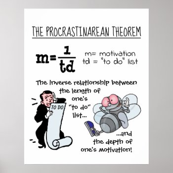 Funny Geek Humor Procrastination Theorem Math Poster by ZingerBug at Zazzle