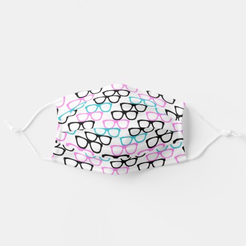 Funny Geeky Black Pink Turquoise Glasses Pattern Adult Cloth Face Mask