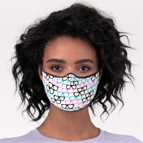 Funny Geeky Black Pink Turquoise Glasses Pattern Premium Face Mask