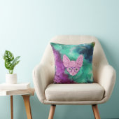 Funny Geeky Cat on Watercolor Backgroun Throw Pillow (Chair)