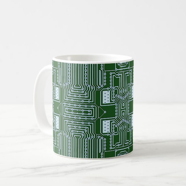 Funny Geeky Nerd Computer Circuit Board Pattern Coffee Mug (Front Left)