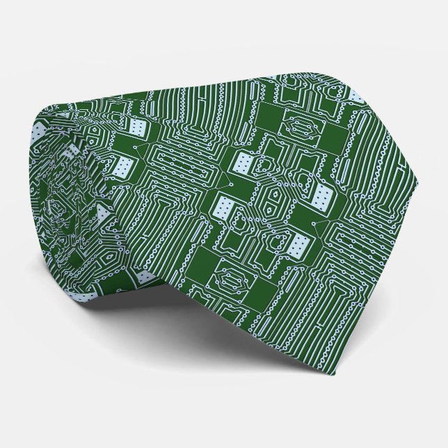 Funny Geeky Nerd Computer Circuit Board Pattern Neck Tie (Rolled)