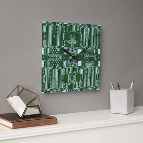 Funny Geeky Nerd Computer Circuit Board Pattern Square Wall Clock