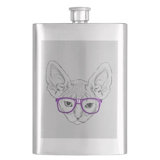 Funny Geeky Nerdy Sphynx with Taped Glasses Flask (Front)