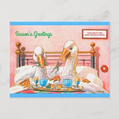 Funny Geese Breakfast in Bed Christmas 1908 copy Postcard