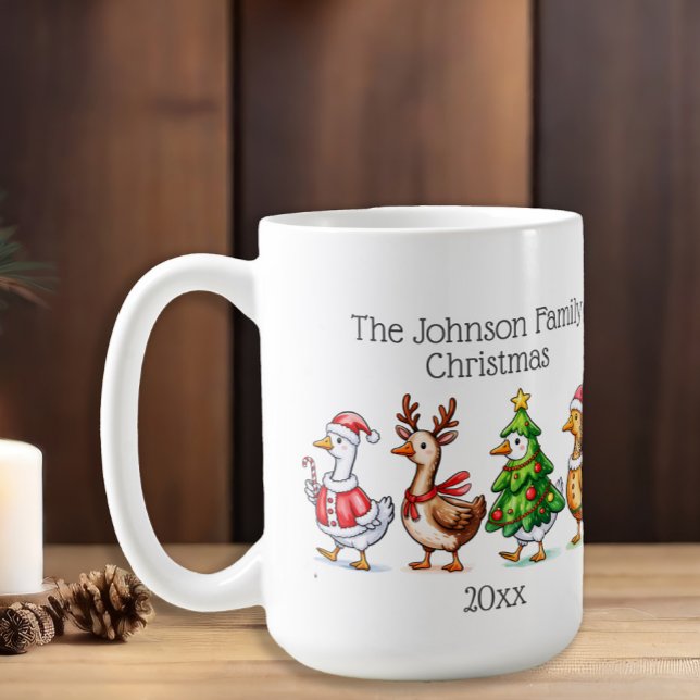 Funny Geese Family Christmas  Coffee Mug (Goose family Christmas mug)