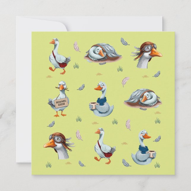 Funny Geese Pattern – Whimsical Goose Print Invitation (Front)