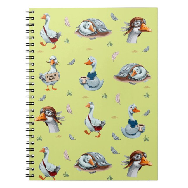Funny Geese Pattern – Whimsical Goose Print Notebook (Front)