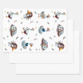 Funny Geese Pattern – Whimsical Goose Print Wrapping Paper Sheets