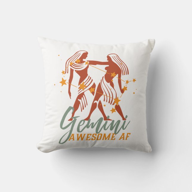 Funny Gemini Zodiac Star Astrology Awesome AF Throw Pillow (Front)