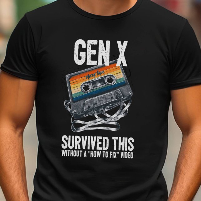Funny Gen X Survived Tangled Cassette T-Shirt (Creator Uploaded)