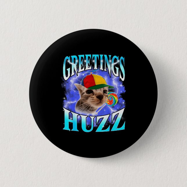 Funny Gen Z Gen Alpha Slang Cat Meme Greetings Huz Button (Front)
