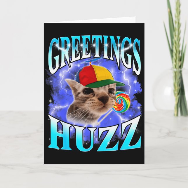 Funny Gen Z Gen Alpha Slang Cat Meme Greetings Huz Card (Front)