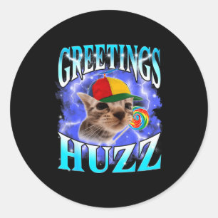 Funny Gen Z Gen Alpha Slang Cat Meme Greetings Huz Classic Round Sticker