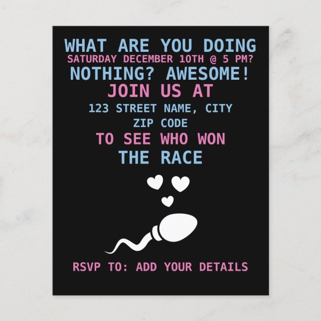 Funny gender reveal party invitation (Front)