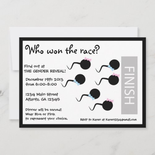 Funny Gender Reveal Party Invitation - Sperm Race