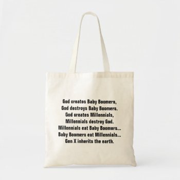 Funny Generation X Baby Boomer Millennial Joke Tote Bag by FunnyTShirtsAndMore at Zazzle