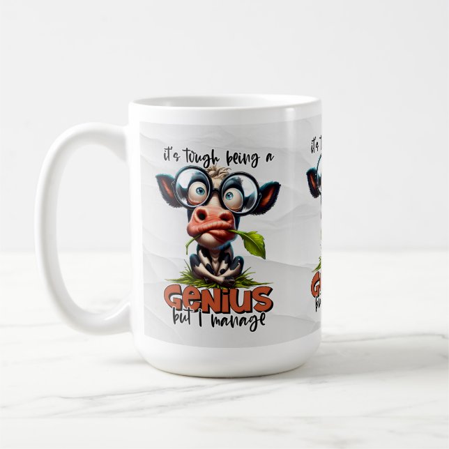 Funny Genius Smart Person with Goofy Cows Coffee Mug (Left)