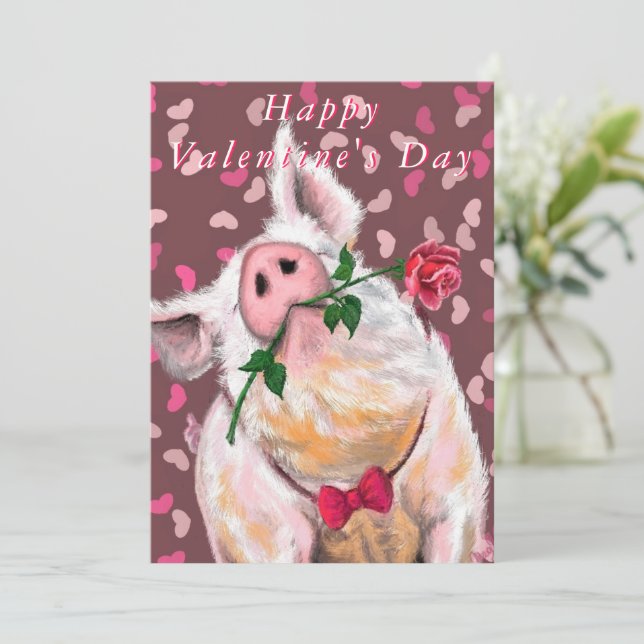 Funny Gentleman Pig Valentine's Day Card (Standing Front)