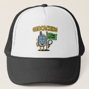 Funny Geocaching GPS Cartoon with Flag & Magnifier Trucker Hat