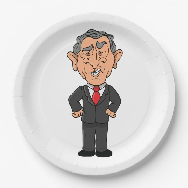 Funny George W Bush Political Caricature Paper Plates (Front)