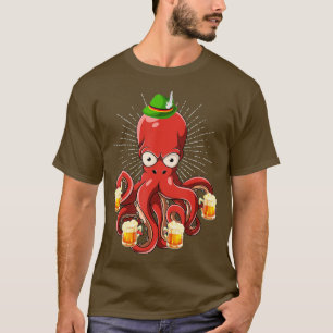 Funny German Lederhosen Octopus Beer Drinker Oktob T-Shirt