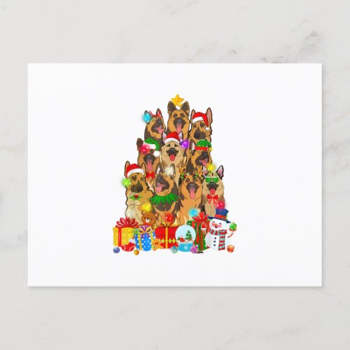 funny german shepherd christmas tree lights announcement postcard